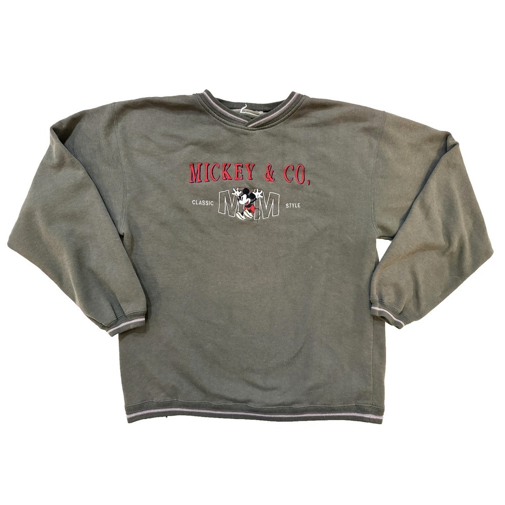 Vintage Mickey & Co Sweatshirt Mens L Green Disney 90s Embroidered Crewneck